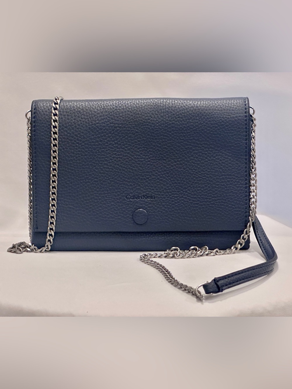Calvin Klein Dark Blue/ Navy Leather Chain Crossbody Bag